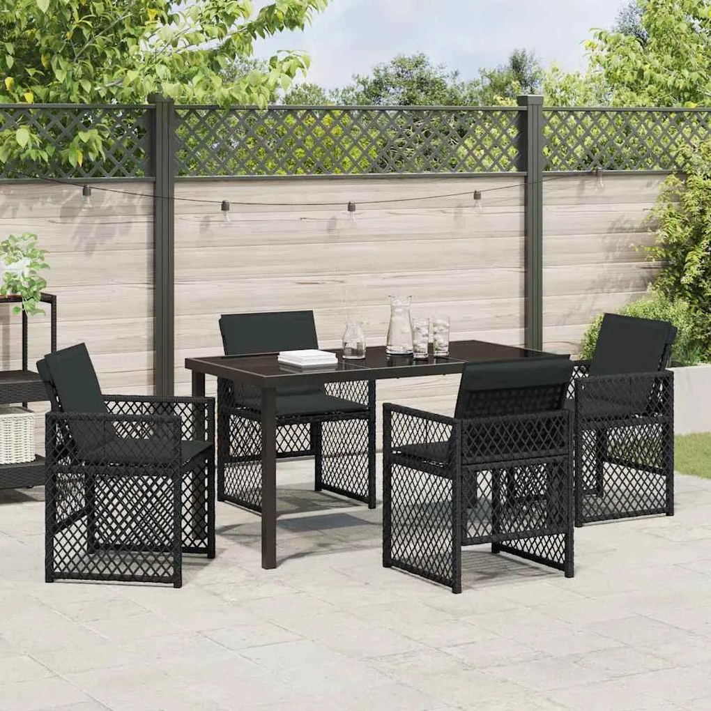 Conjunto de Jantar de 5 Peças do vidaXL com Almofadas Pretas de Poli R