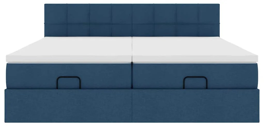Estrutura de cama otomana com colchões 200x200cm tecido azul