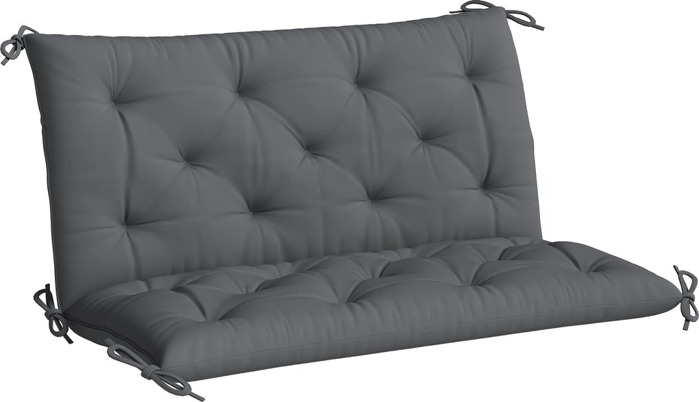 Outsunny Almofada Banco 2 Lugares Encosto Confortável 6 Cordões Fixação 100x98x8cm Cinza Resistente | Aosom Portugal