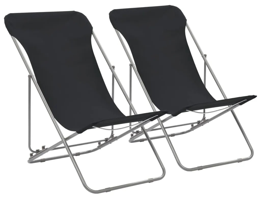44359 vidaXL Cadeiras de praia dobráveis 2 pcs aço e tecido oxford preto