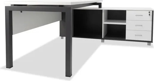Secretária Escritório 1800x1600mm em L Delta com Armário Lateral em Branco