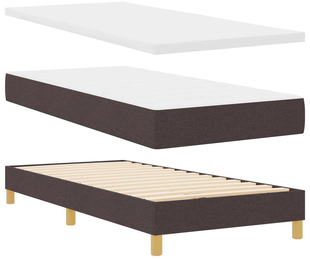 Cama Box Spring com Colchão Castanho Escuro 80x200 cm Tecido