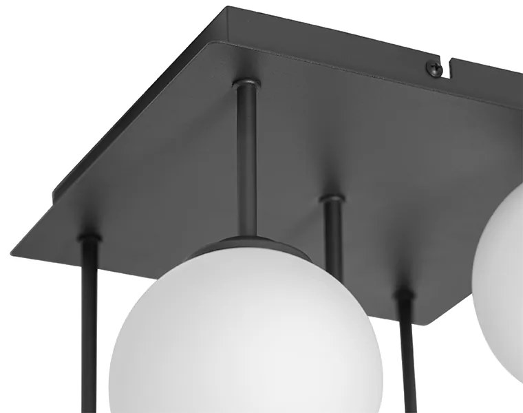 Candeeiro de teto moderno preto com vidro opalino 5 luzes - Athens Moderno