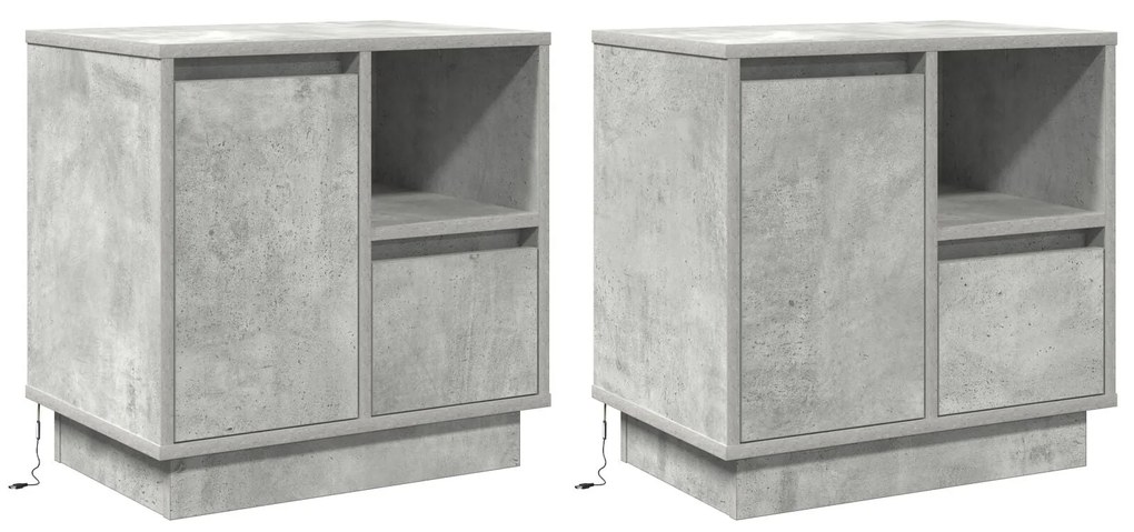 Cômodas de Cabeceira com LED 2 pcs Cinza Concreto 50x34,5x50 cm
