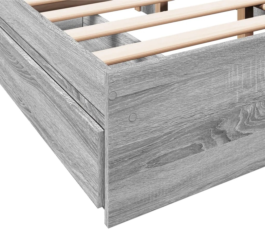 Estrutura de cama c/ gavetas derivados madeira cinza sonoma