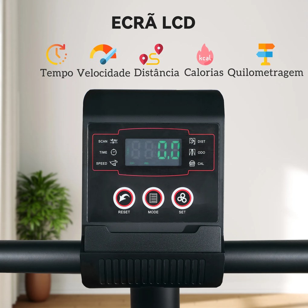 Bicicleta Estática Silenciosa de 8 Níveis de Resistência Magnética com Assento Ajustável Ecrã LCD 103-139x61x100,5 cm Preto