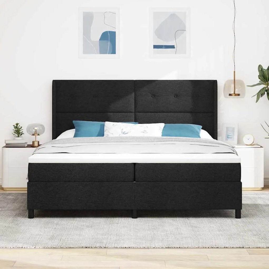 Cama com Estrado e Colchão Preto 200x200 cm Tecido