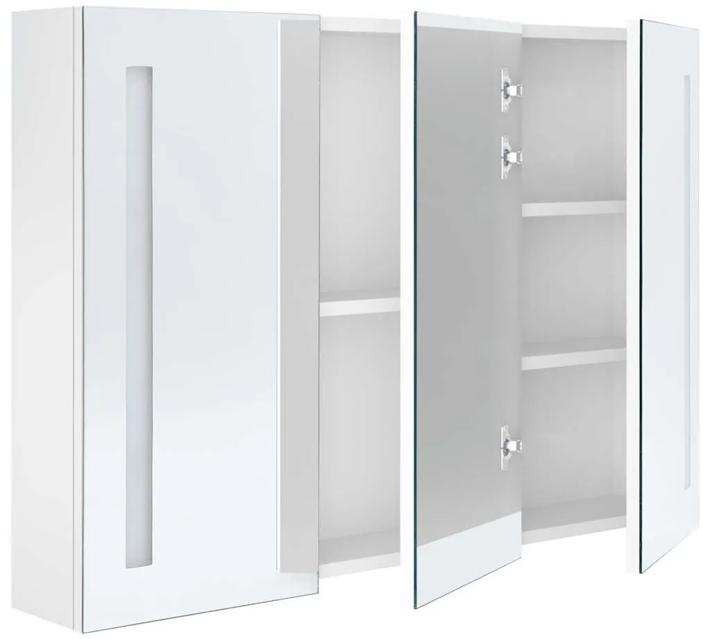 Armário espelhado casa de banho LED 89x14x62cm branco brilhante