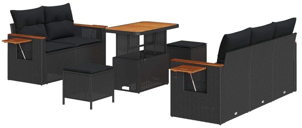 vidaXL Conjunto de Sofá de Jardim com almofada 8 pcs Preto