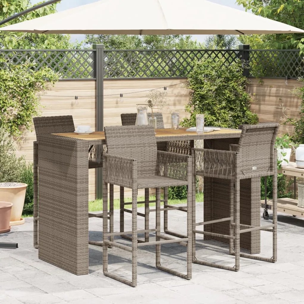 Mesa de bar para jardim com tampo em acácia vime PE cinza