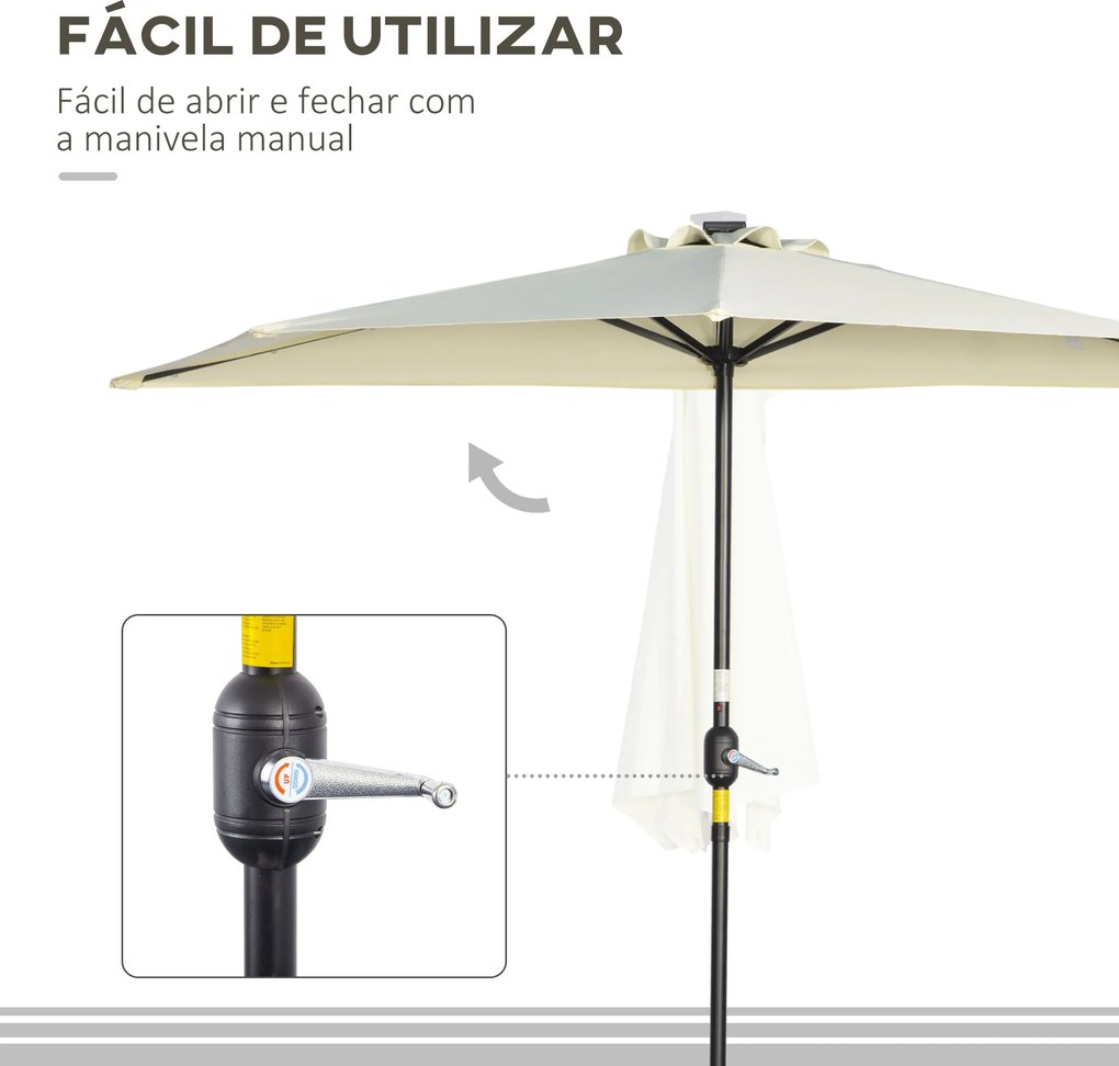 Chapéu de Sol de Jardim com 24 Luzes LED Solar 265x135x240 cm Chapéu d