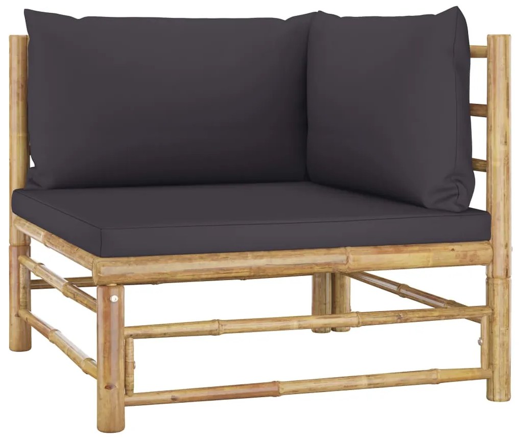 8 pcs conj. lounge jardim em bambu c/ almofadões cinza-escuro