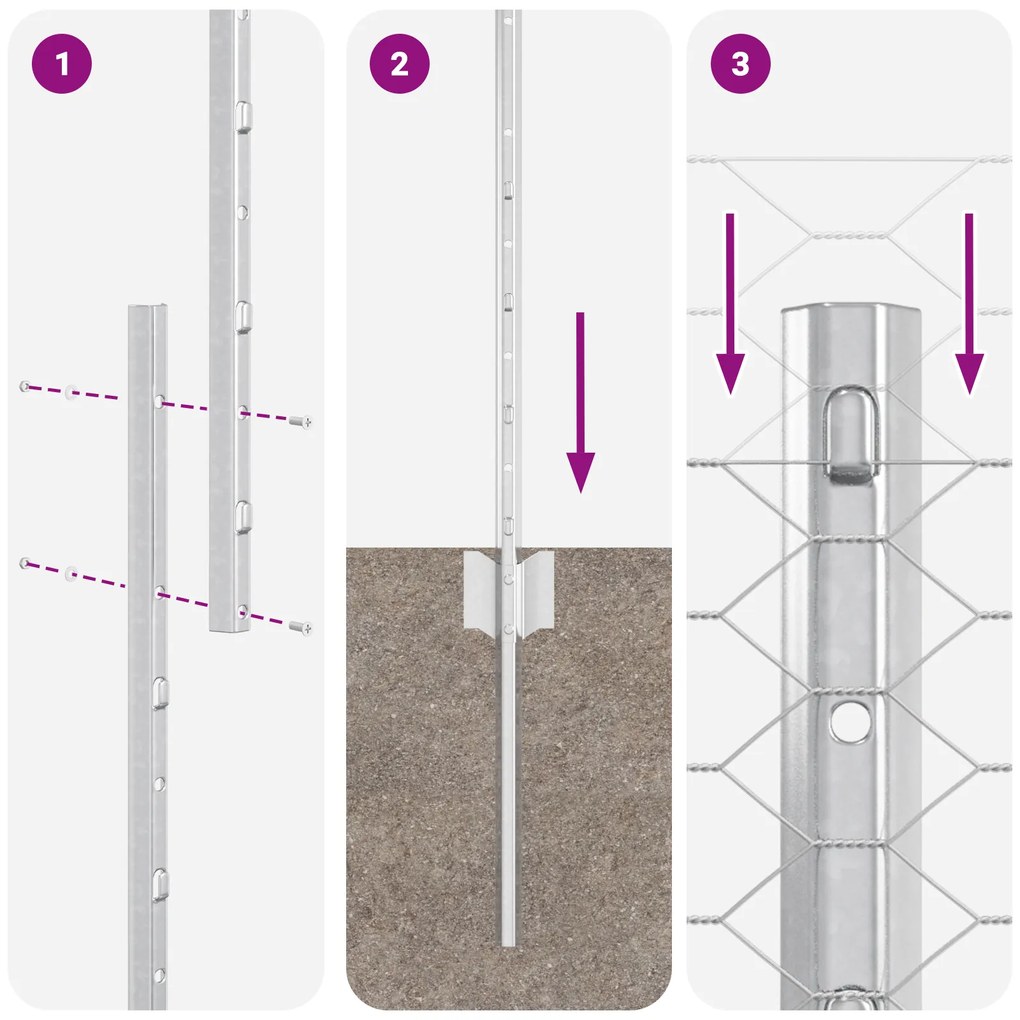 Postes de Cerca vidaXL 22 pcs U-Channel 160 cm Aço Galvanizado