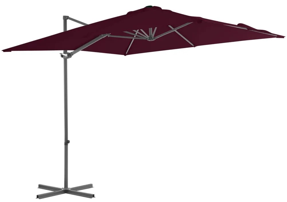 Guarda-sol de jardim cantilever c/ poste de aço 250x250cm bordô