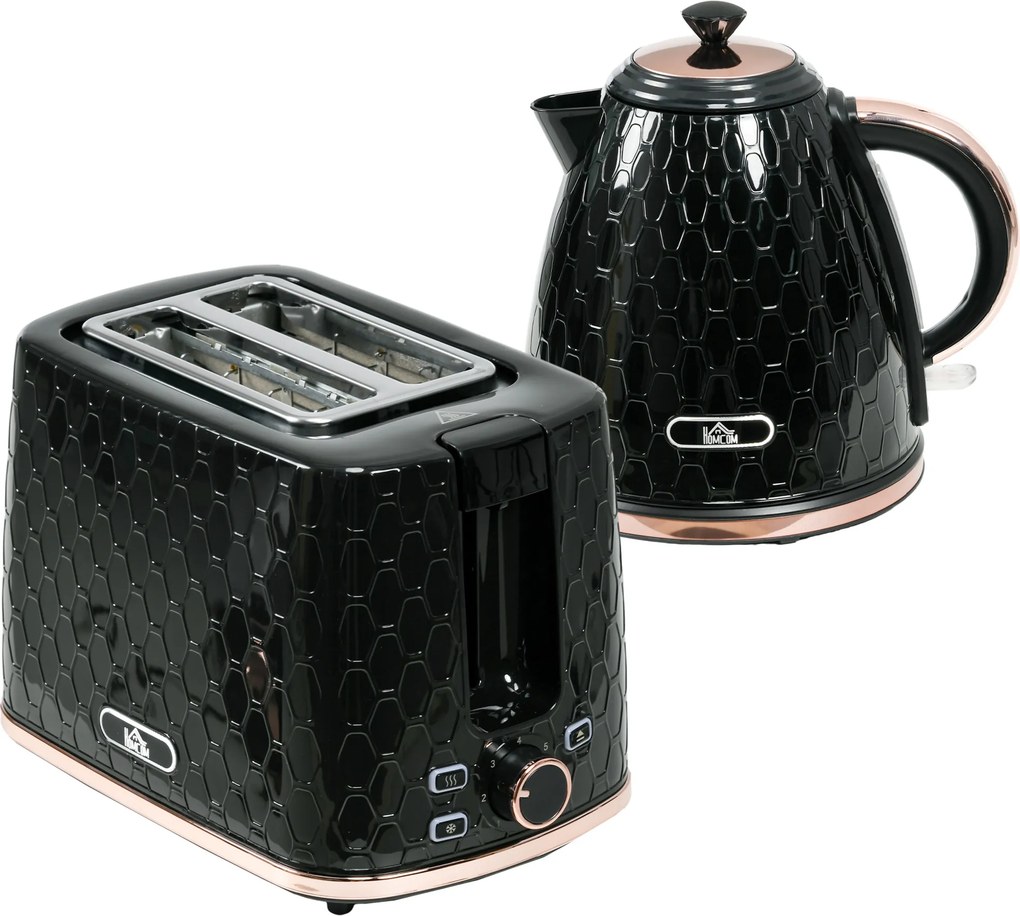 HOMCOM Conjunto de Chaleira e Torradeira, 1,7 L, modos variados, indicadores LED, Preto | Aosom Portugal