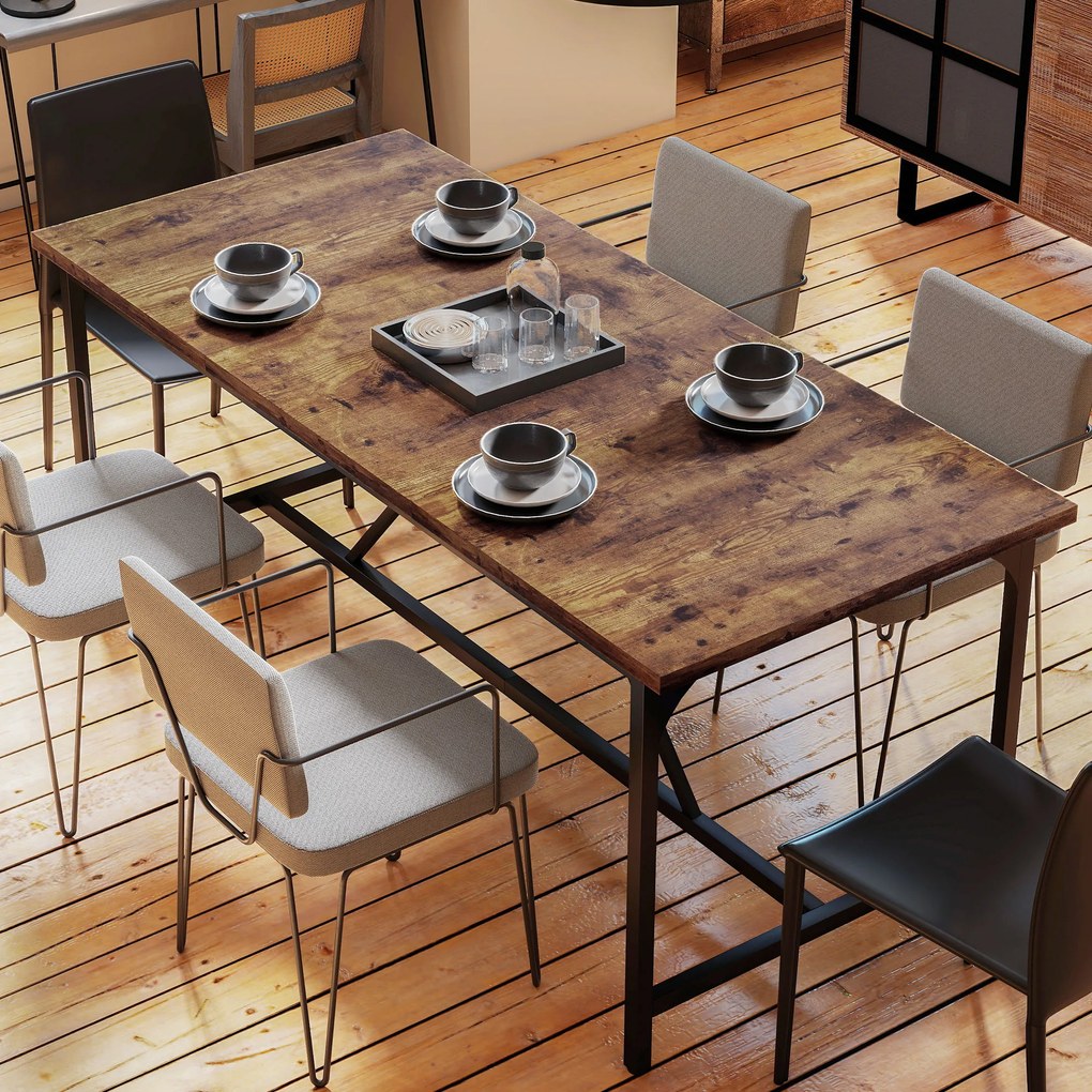 Mesa de Refeição Retangular para 6-8 Pessoas (CADEIRAS NÃO INCLUIDAS) Industrial com Pés de Metal 180x80x75,5 cm Castanho Rústico