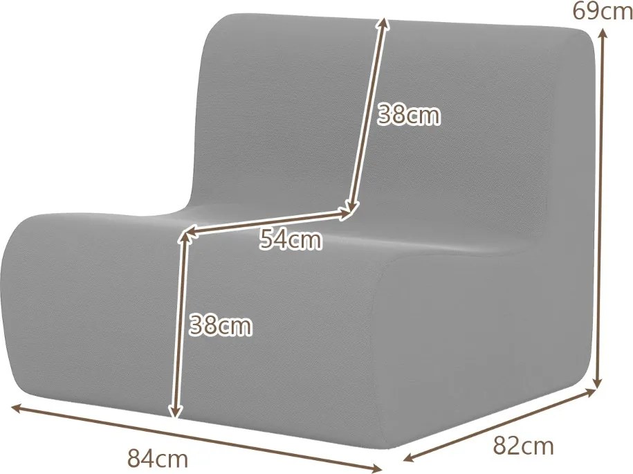 Sofá de chão com veludo macio 84 x 82 x 69 cm e apoio ergonómico confortável um único assento para leitura cinzento