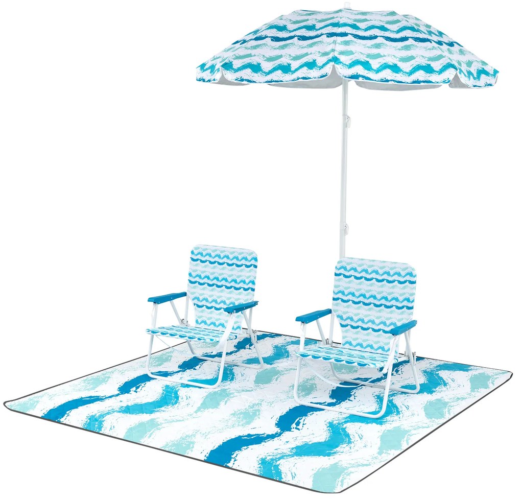 Conjunto de 4 guarda-sóis de praia com 2 cadeiras dobráveis ​​e manta de piquenique - rosa