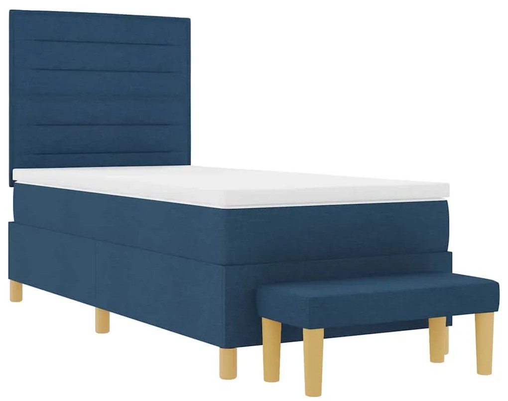 Cama Box Spring com Colchão e Banco Azul 90x200 cm Tecido