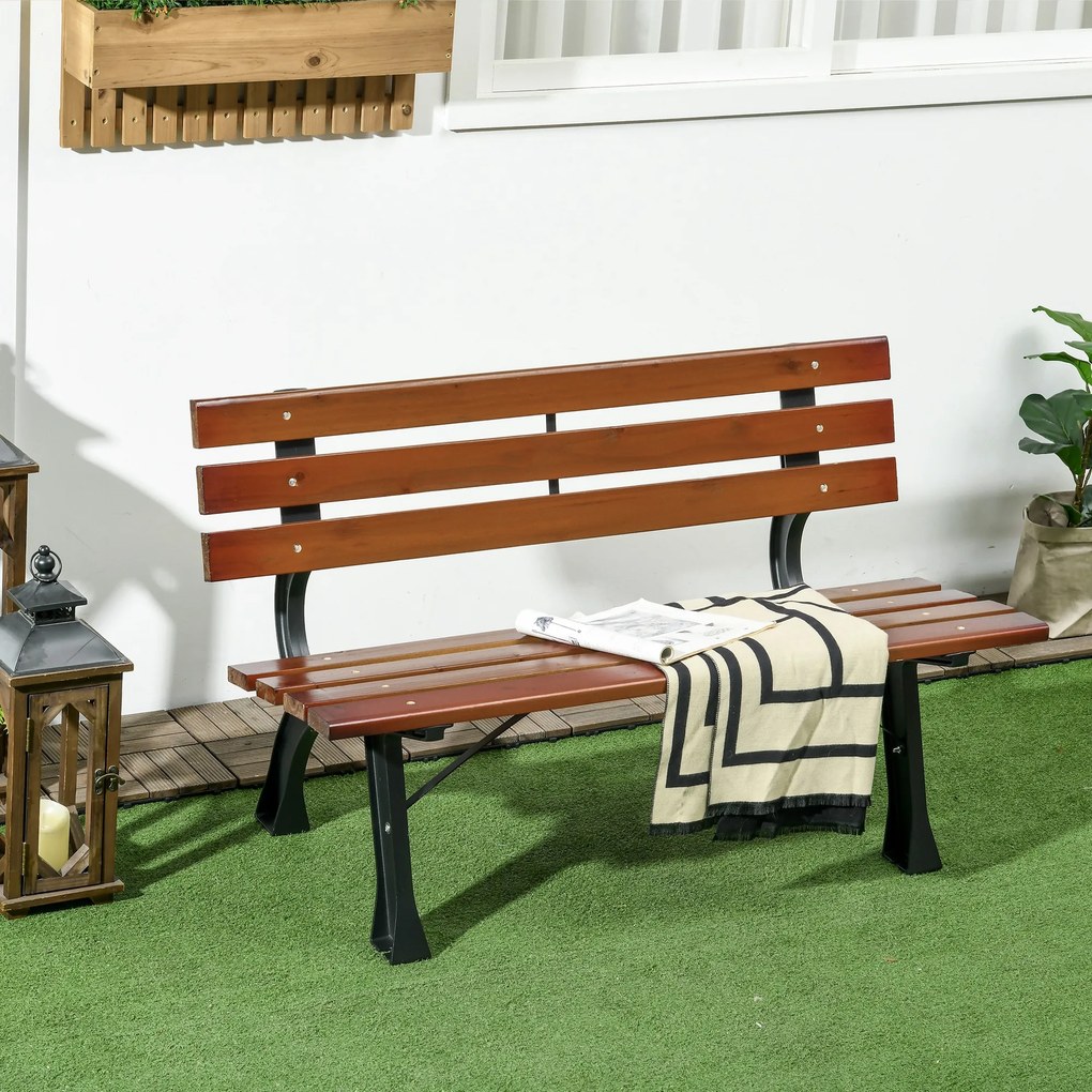 Banco de jardim para exterior com 2 lugares, em alumínio e ripas de madeira, 120 C x 57 L x 70 A cm preto, castanho