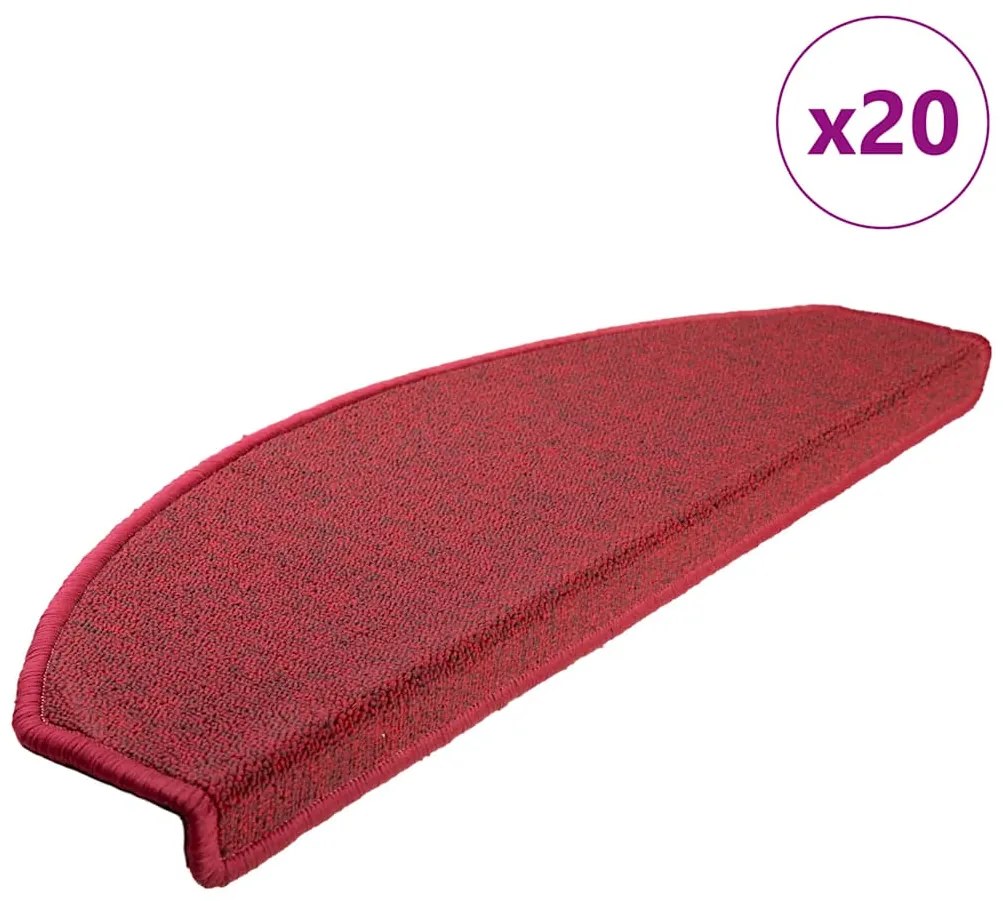 vidaXL Tapetes de escada 20 peças 65x24x4 cm Vermelhos meio redondo grande