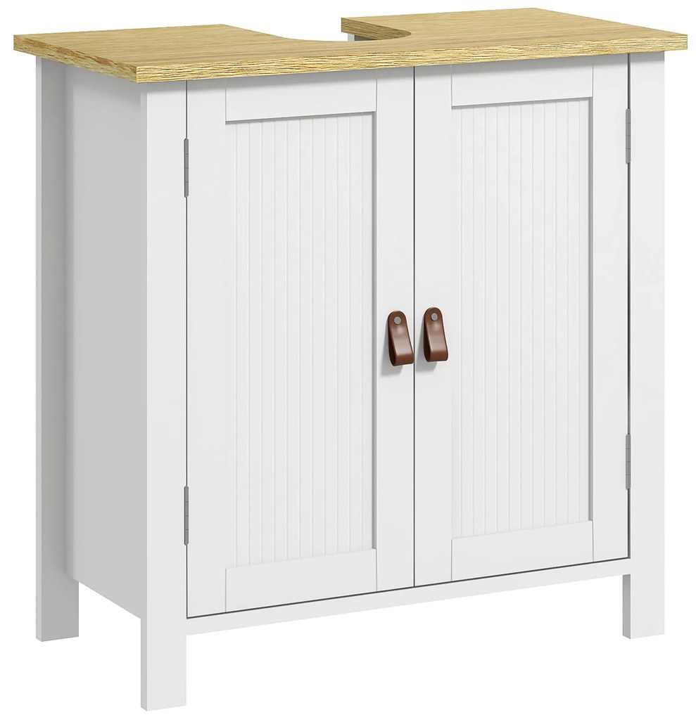 kleankin Móvel para Lavatório Pousar Móvel para Lavatório em Pé com 2 Portas e Prateleira Ajustável sem Lavatório 60x30x60 cm Branco