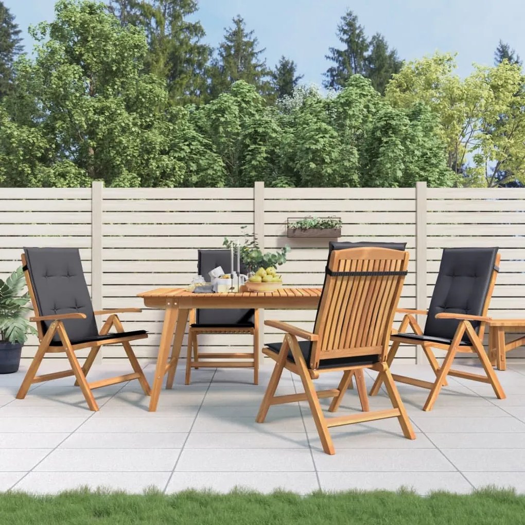 vidaXL Cadeiras de jardim reclináveis c/ almofadões 4 pcs teca maciça