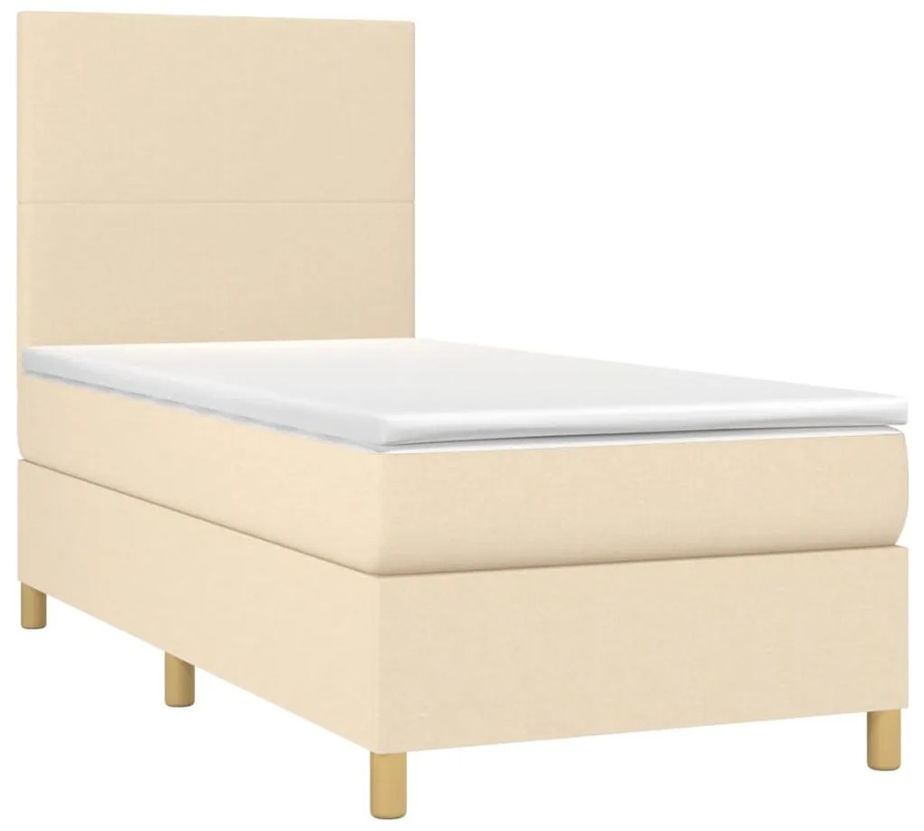 Cama box spring c/ colchão e LED 100x200 cm tecido cor creme