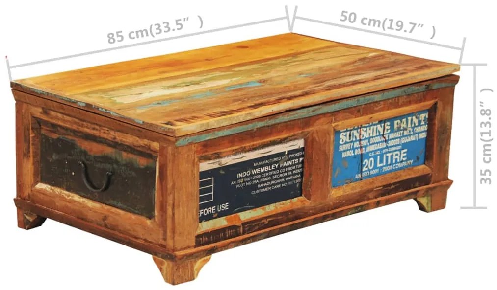 Mesa de centro vintage com armazenamento, madeira reciclada