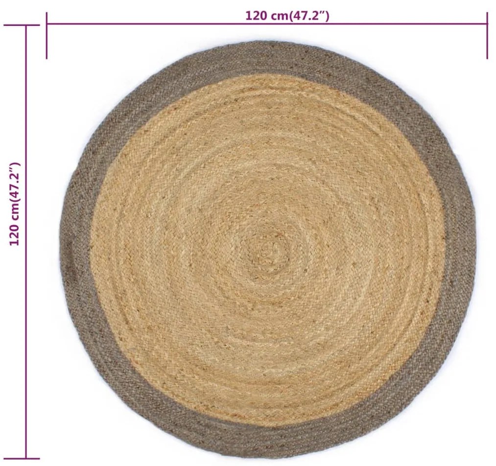 Tapete artesanal em juta com rebordo cinzento 120 cm