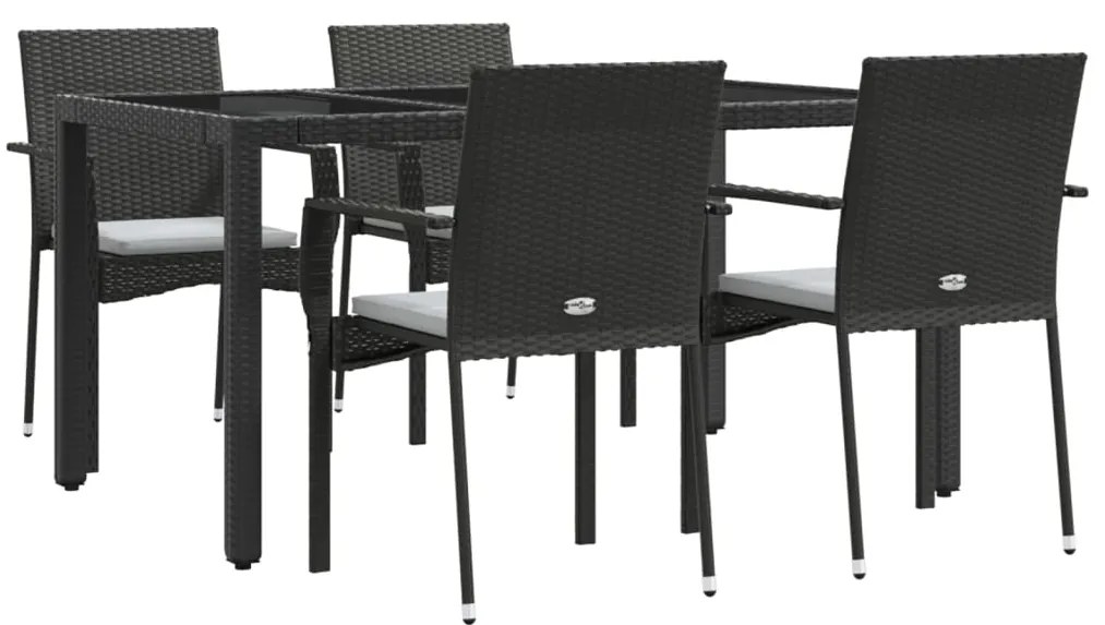 5 pcs conjunto de jantar p/ jardim c/ almofadões vime PE preto