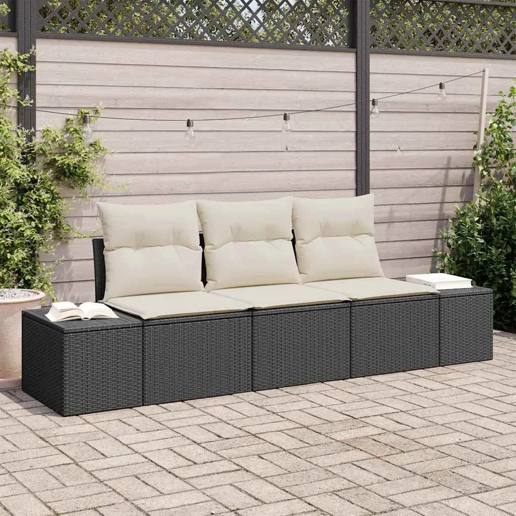 vidaXL Conjunto de Sofá de Jardim de 3 Peças com Almofadas em Rattan Sintético Preto