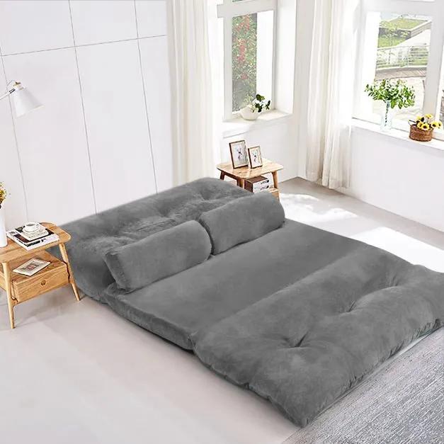 Sofá-cama Chão Multifuncional Ajustável em 6 Posições com 2 Almofadas Forro de Camurça para Quarto Sala Varanda Cinzento