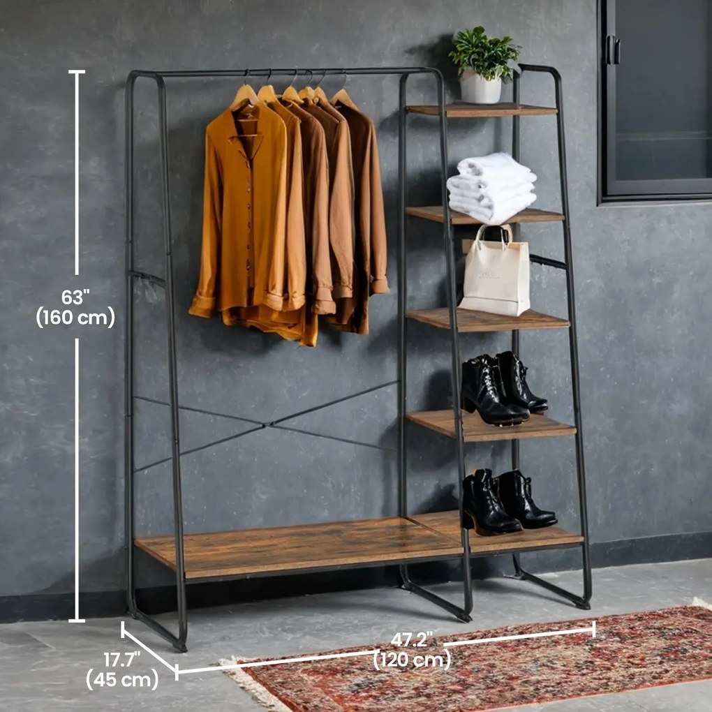Guarda Roupa aberto com 5 níveis 45 x 120 x 160 cm castanho vintage-preto