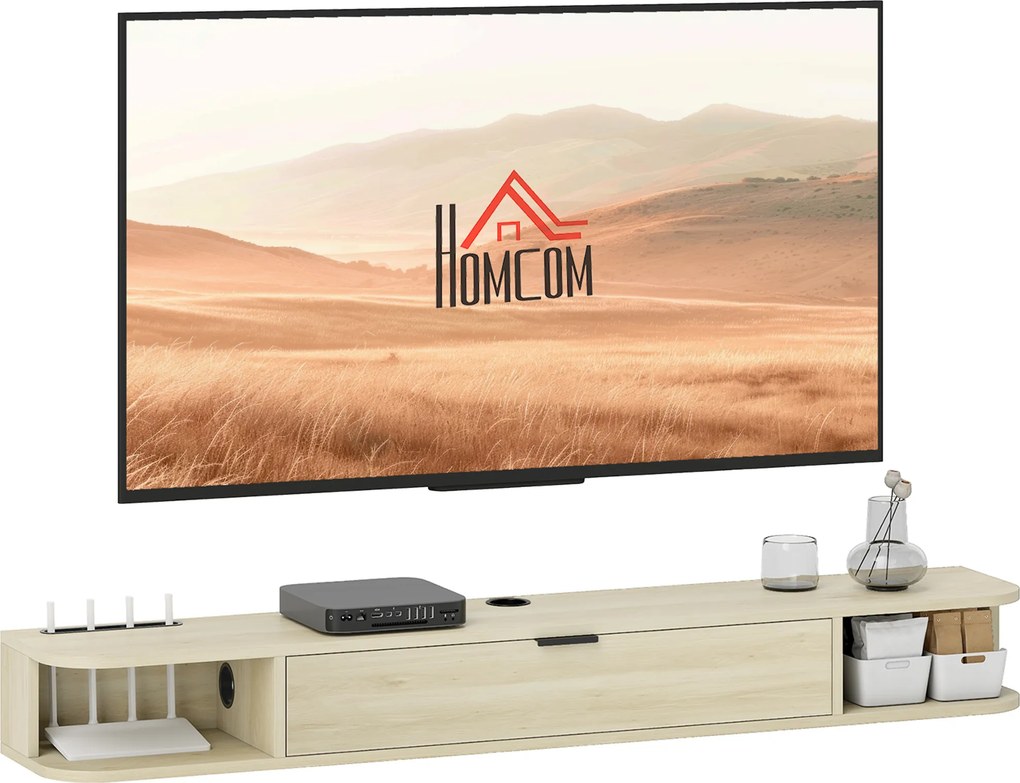 Móvel de TV Suspenso com  Orifício para Cabos Estilo Moderno para Televisão 60 Polegadas 140x24x16 cm Madeira