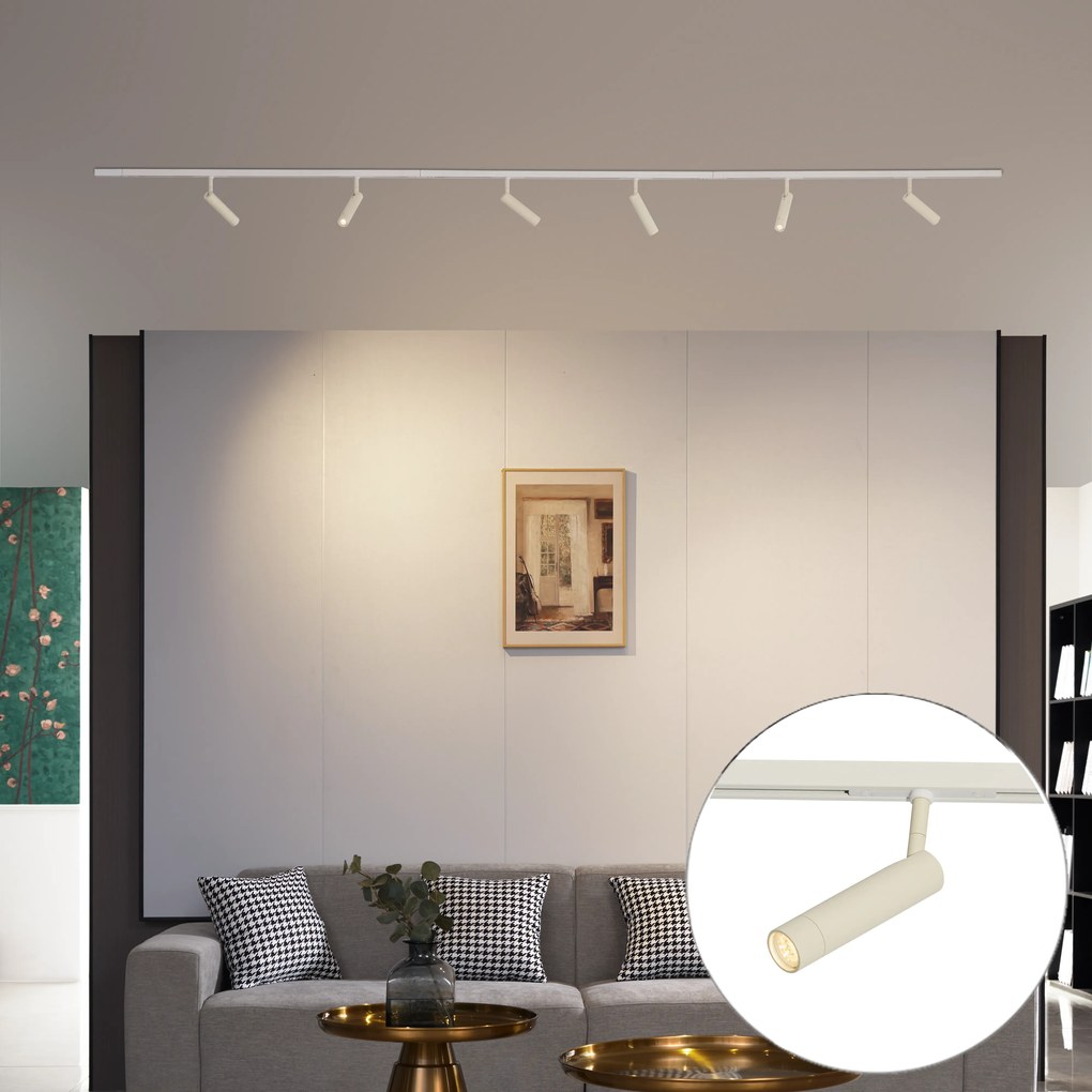 Sistema de iluminação de trilho moderno com 6 focos bege e branco monofásico - Slimline Uzzy