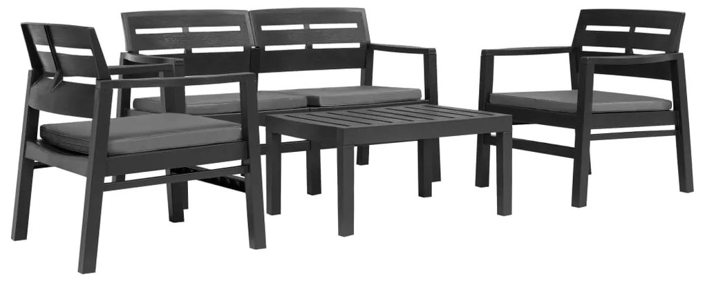 vidaXL 4 pcs conjunto lounge para exterior plástico antracite