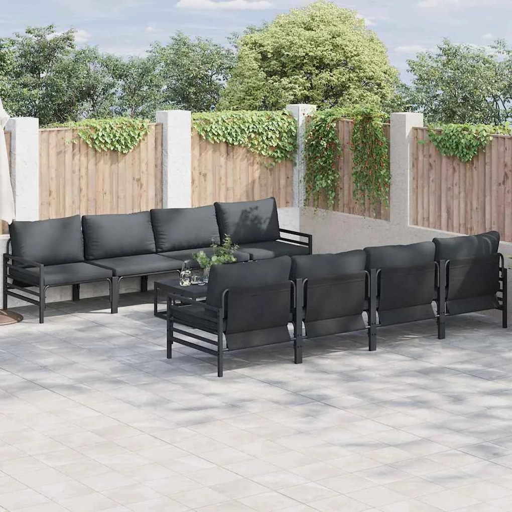 vidaXL Conjunto de Sofá de Jardim com almofada 9 pcs Cinzento-escuro