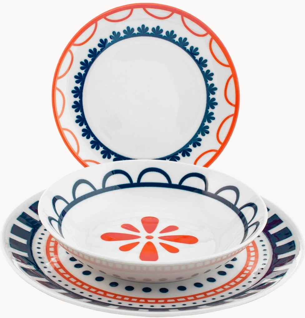 Pratos de porcelana Zephyra, conjunto de 18