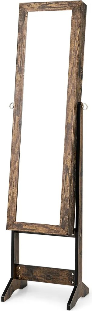 Armário para joias com espelho de corpo inteiro  35 x 30 x 144 cm e 3 ângulos ajustáveis Organizador de joias 2 em 1 Natural