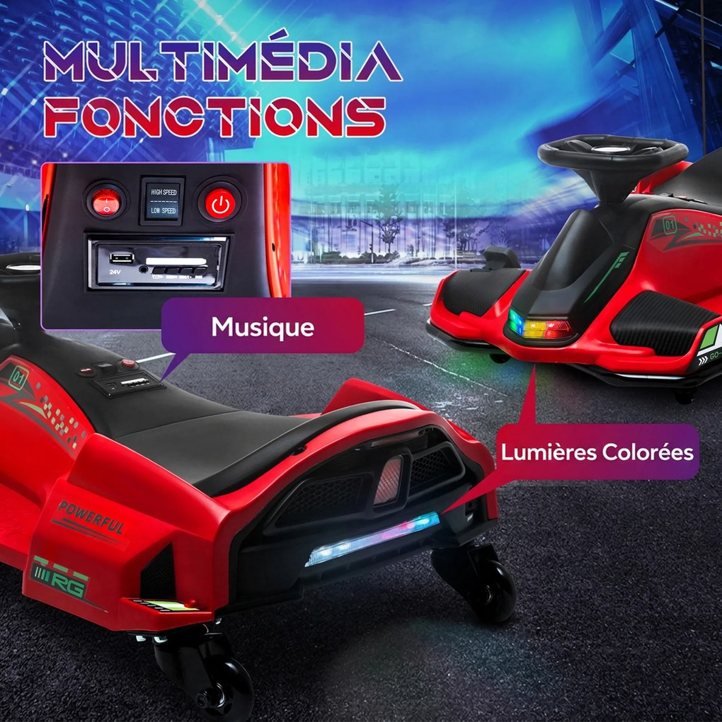 Kart Elétrico para Crianças 6 aos 10 anos, 90 x 53 x 99 cm, Modo Drift, Vermelho
