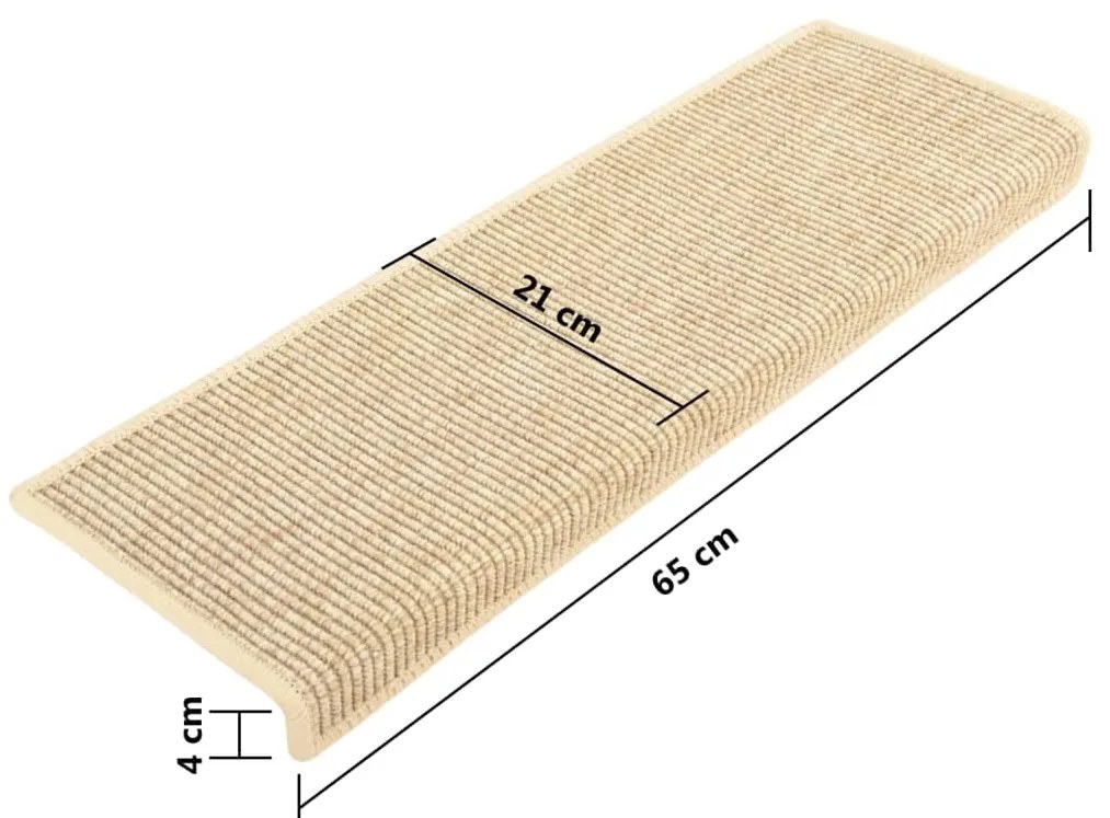Tapetes escada adesivos aspeto sisal 15pcs 65x21x4cm bege-claro
