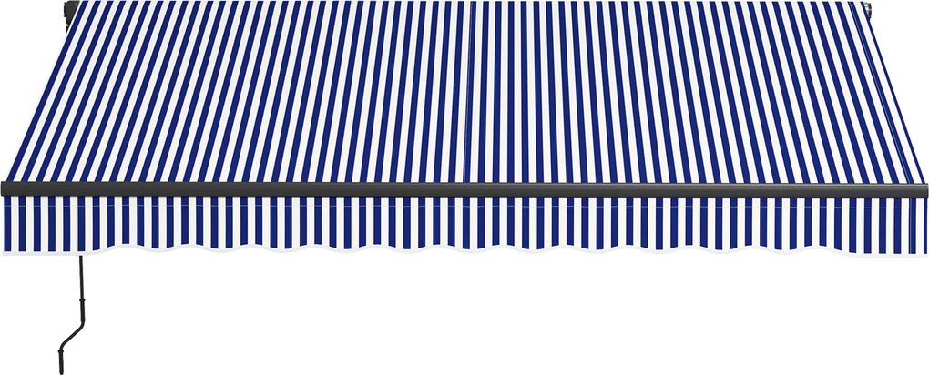 Toldo manual retrátil para varanda 295 L x 247 L cm, com inclinação ajustável, manivela, estrutura em alumínio e tecido de poliéster azul e branco