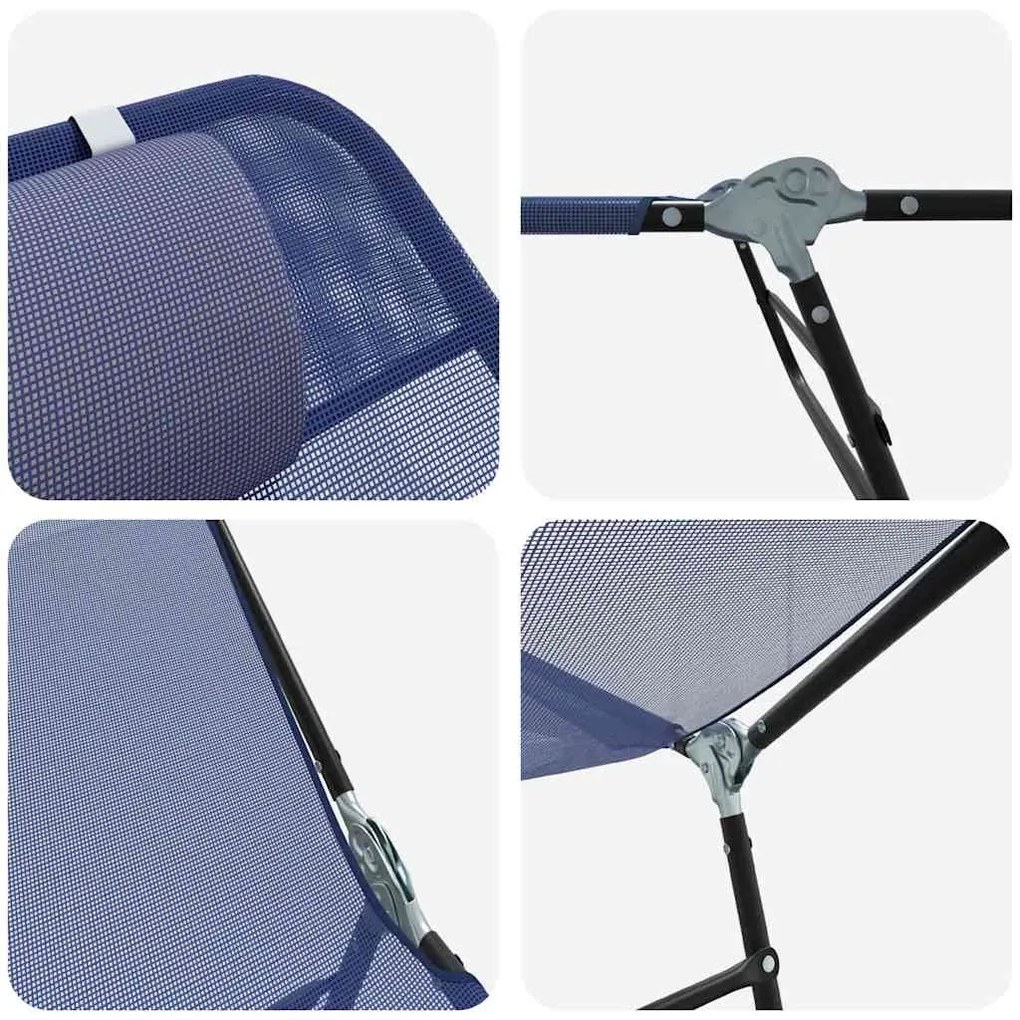 Espreguiçadeiras Dobráveis 2 pcs com Apoio de Cabeça Azul Textilene