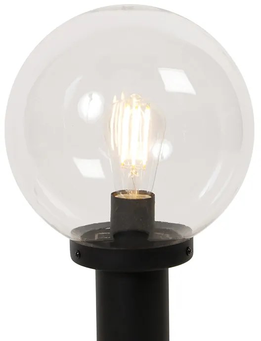 Candeeiro de pé exterior preto com globo transparente 50 cm IP44 - Sfera Moderno