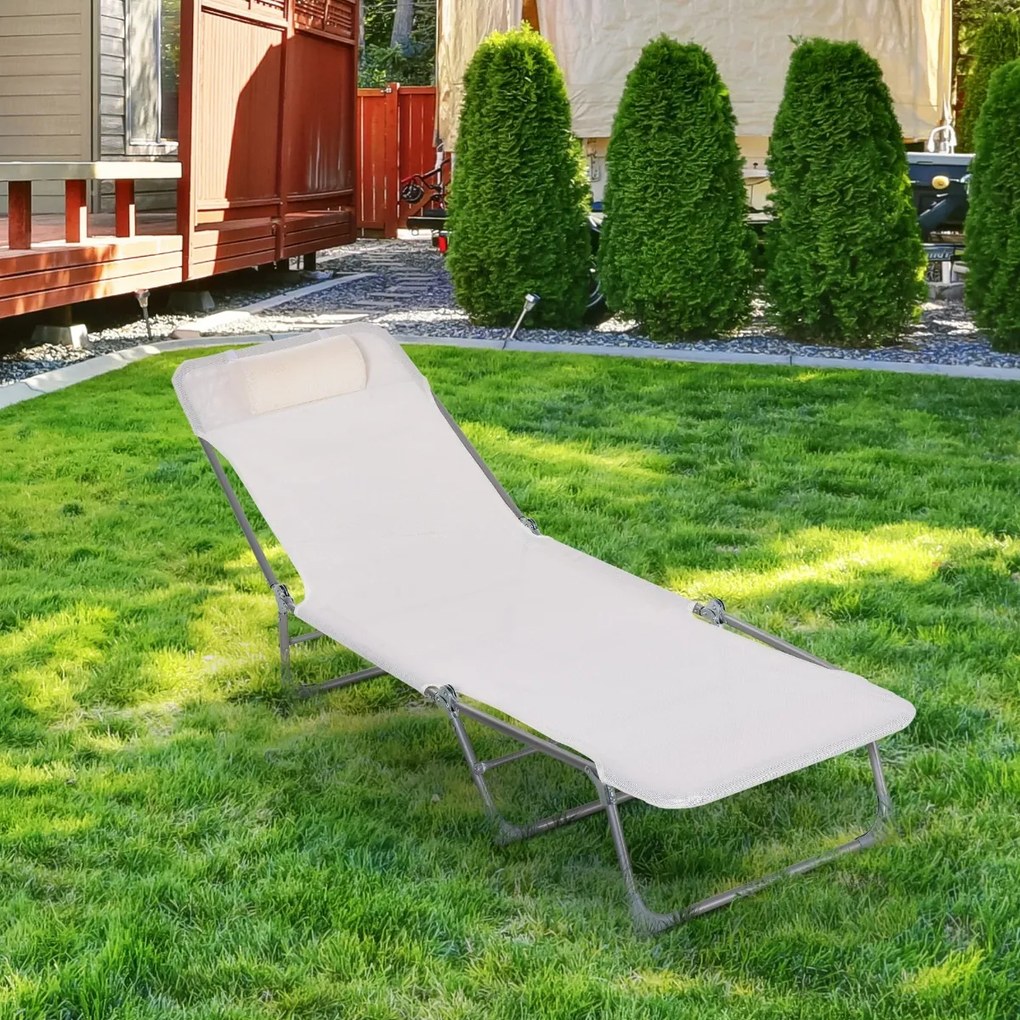 Outsunny Espreguiçadeira dobrável e reclinável de jardim com apoio de cabeça e encosto ajustável em 5 níveis Tecido textilene 182x56x24,5 cm