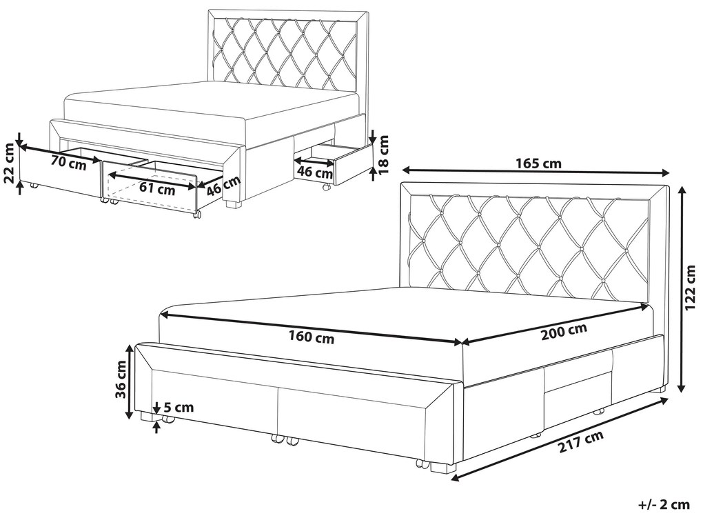 Cama com arrumação em veludo creme 160 x 200 cm LIEVIN Beliani