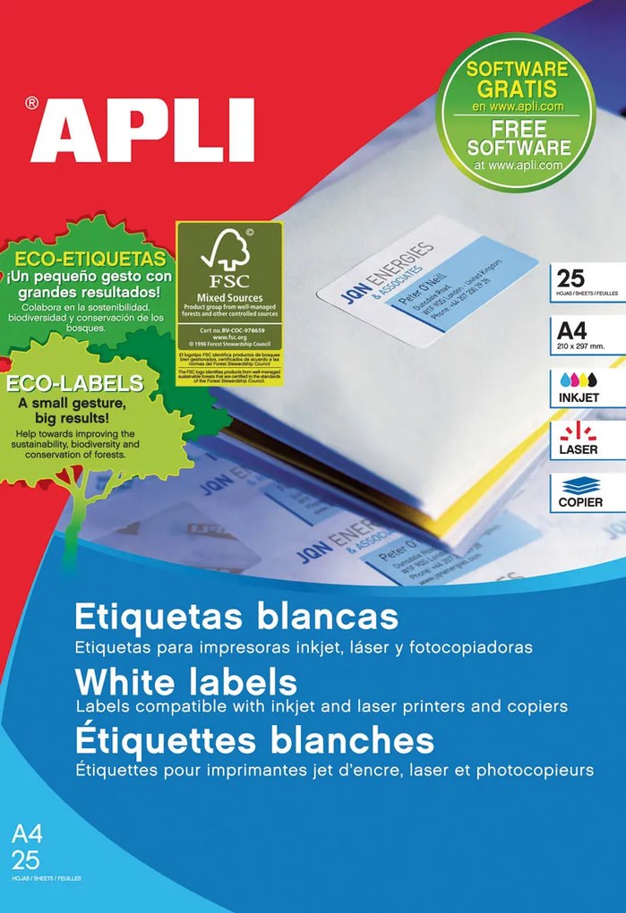 Etiquetas Autocolantes 99,1x38,1 mm Pastas Arquivo 25 Folhas Branco