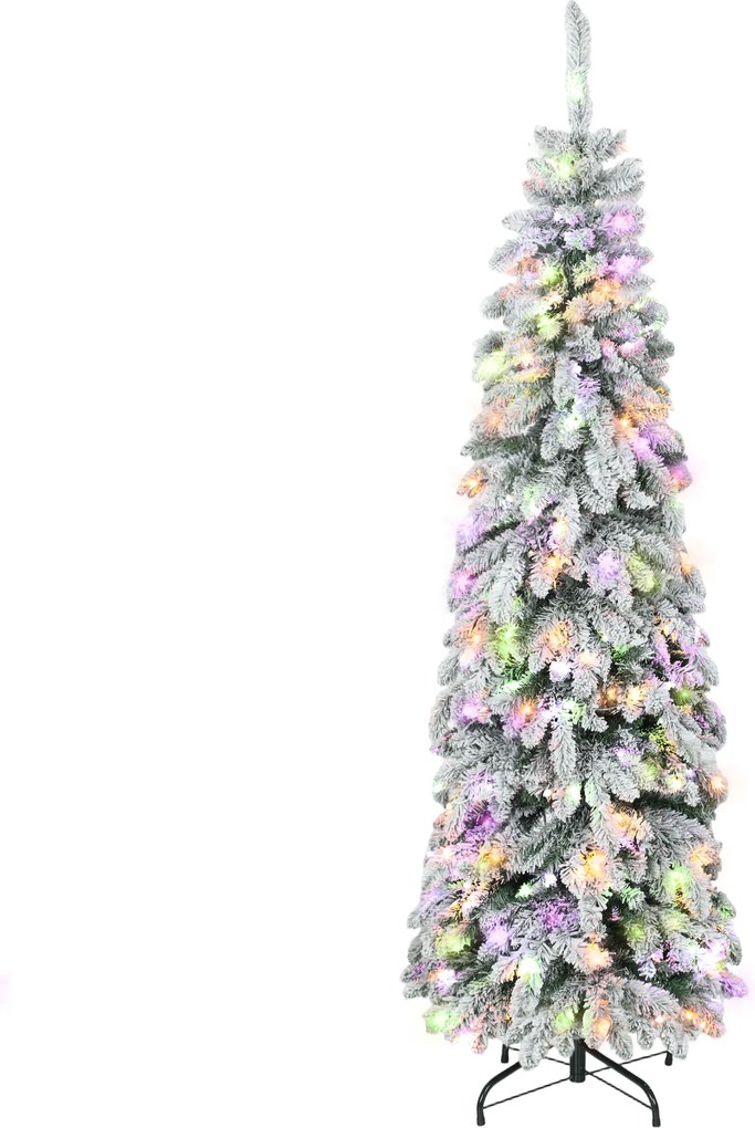 Árvore de Natal Estreita 180 cm Árvore de Natal efeito neve com Luzes LED Temporizador 11 Modos de Iluminação Verde