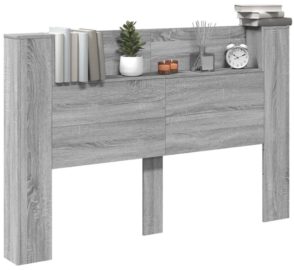 Armário de cabeceira c/ luzes LED 160x16,5x103,5cm cinza sonoma